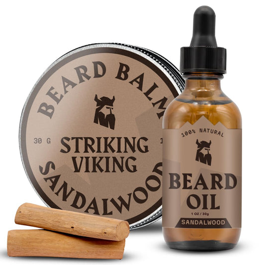 Striking Viking Beard Oil and Balm - Men's Beard Grooming Kit with All-Natural Beard Oil and Leave in Beard Balm Conditioner - Enriched with Argan Beauty & Personal Care Striking Viking