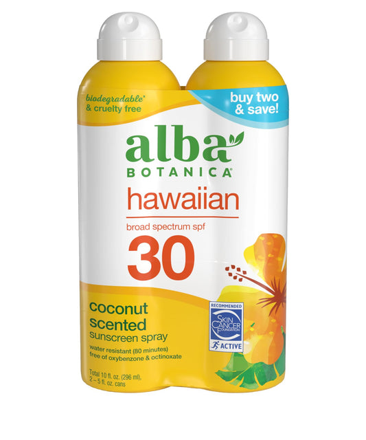 Alba Botanica Hawaiian Coconut Sunscreen, Spray Broad Spectrum SPF 30 Sunscreen, Water Resistant and Biodegradable 5 fl oz Bottle (Pack of 2) Beauty & Personal Care Alba Botanica
