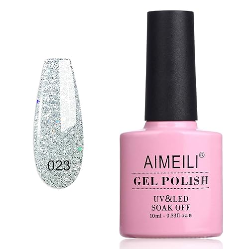 AIMEILI Soak Off U V LED Glitter Gel Nail Polish - Silver Glitter Explosion (023) 10ml Beauty & Personal Care AIMEILI
