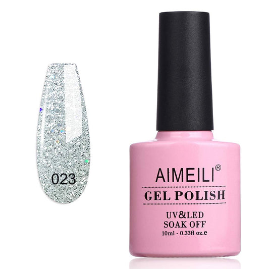 AIMEILI Soak Off U V LED Glitter Gel Nail Polish - Silver Glitter Explosion (023) 10ml Beauty & Personal Care AIMEILI