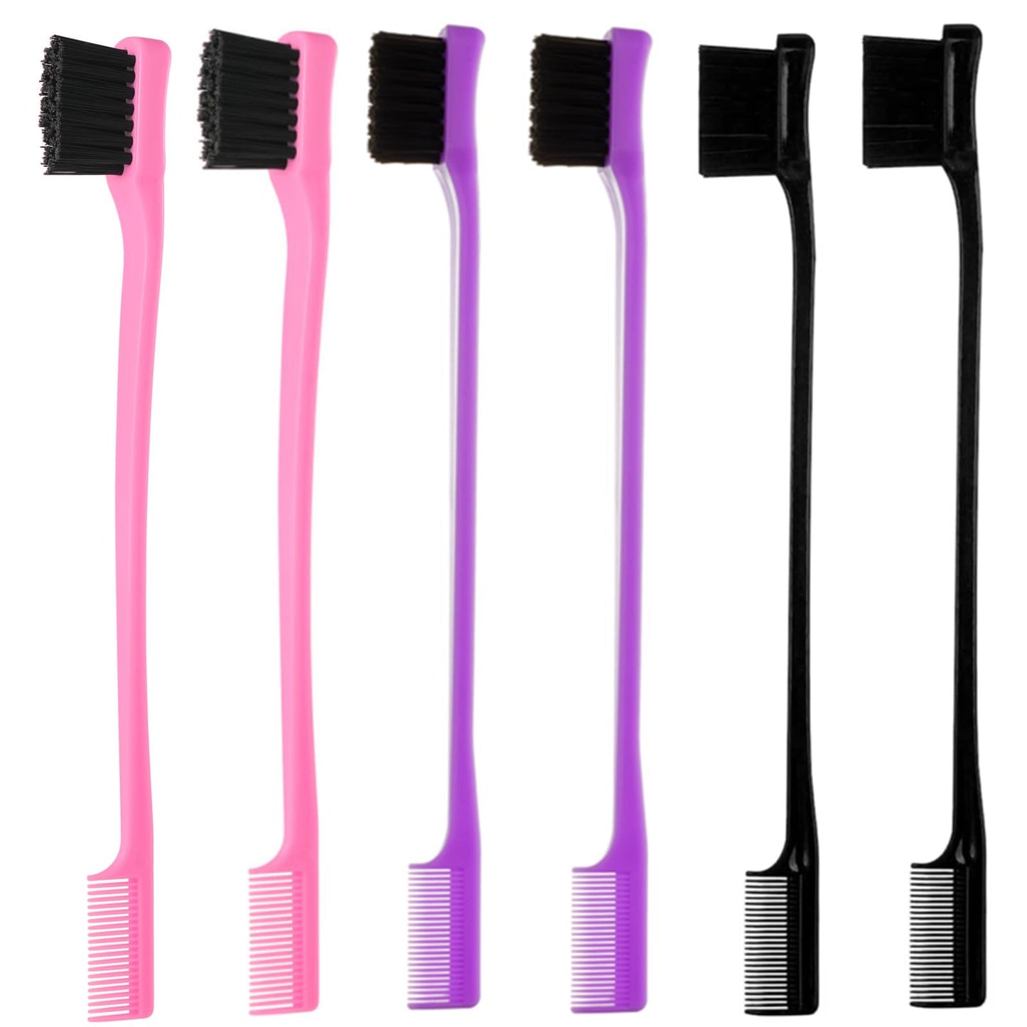 6Pack Double Sided Edge Control Hair Brush Professional Edge Control Hair Brush Comb Set, Dual-Sided Bristle Design, Pink Purple Black Beauty and Personal Care Chayumda