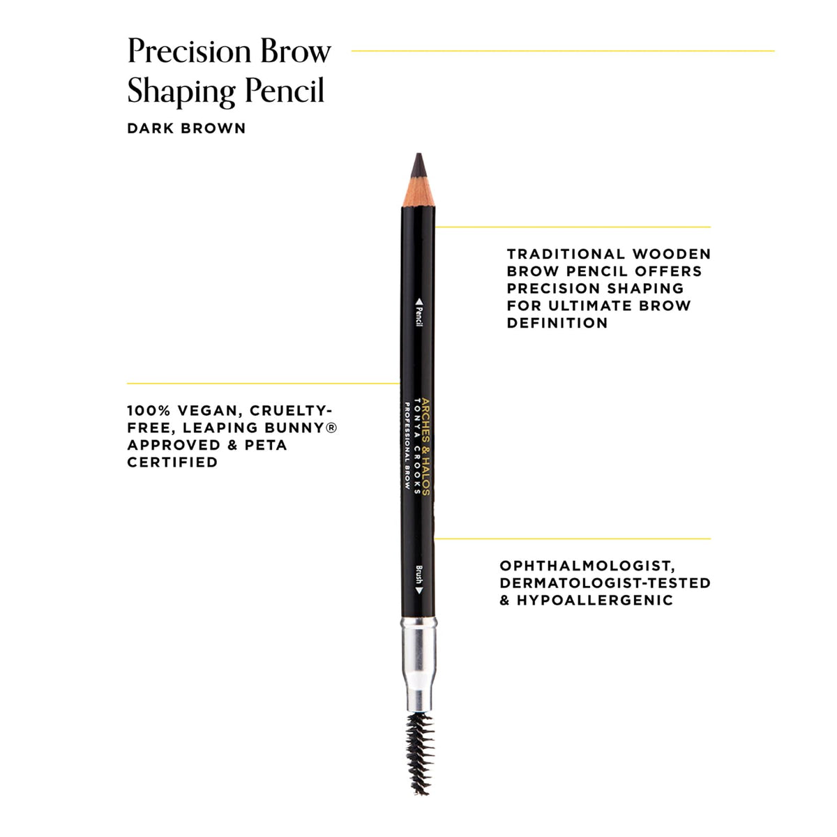 Arches & Halos Precision Brow Shaping Pencil - Double Sided Eyebrow Filler and Spoolie Brush - Creamy Texture for Shaping and Defining With Ease -