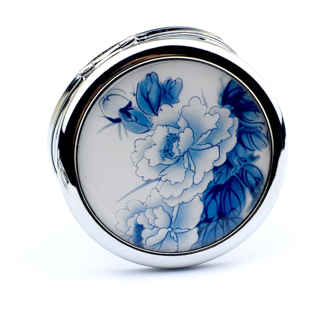 mpowtech Blue Magnifying Compact Mirror for Purse - 1x/2x Magnification Travel Makeup Mirror,Small Flower Pocket Mirrors,Handheld 2-Sided Portable Beauty & Personal Care mpowtech