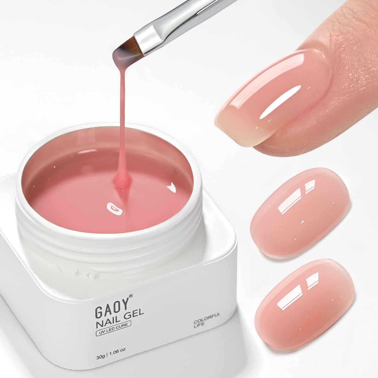 GAOY Colored Builder Base 30g with a Brush, 4-in-1 Long Lasting Nail Builder Gel Nude Pink Natural Jelly, Soak Off UV Light Cure Nail Strengthening Beauty and Personal Care GAOY Default Title