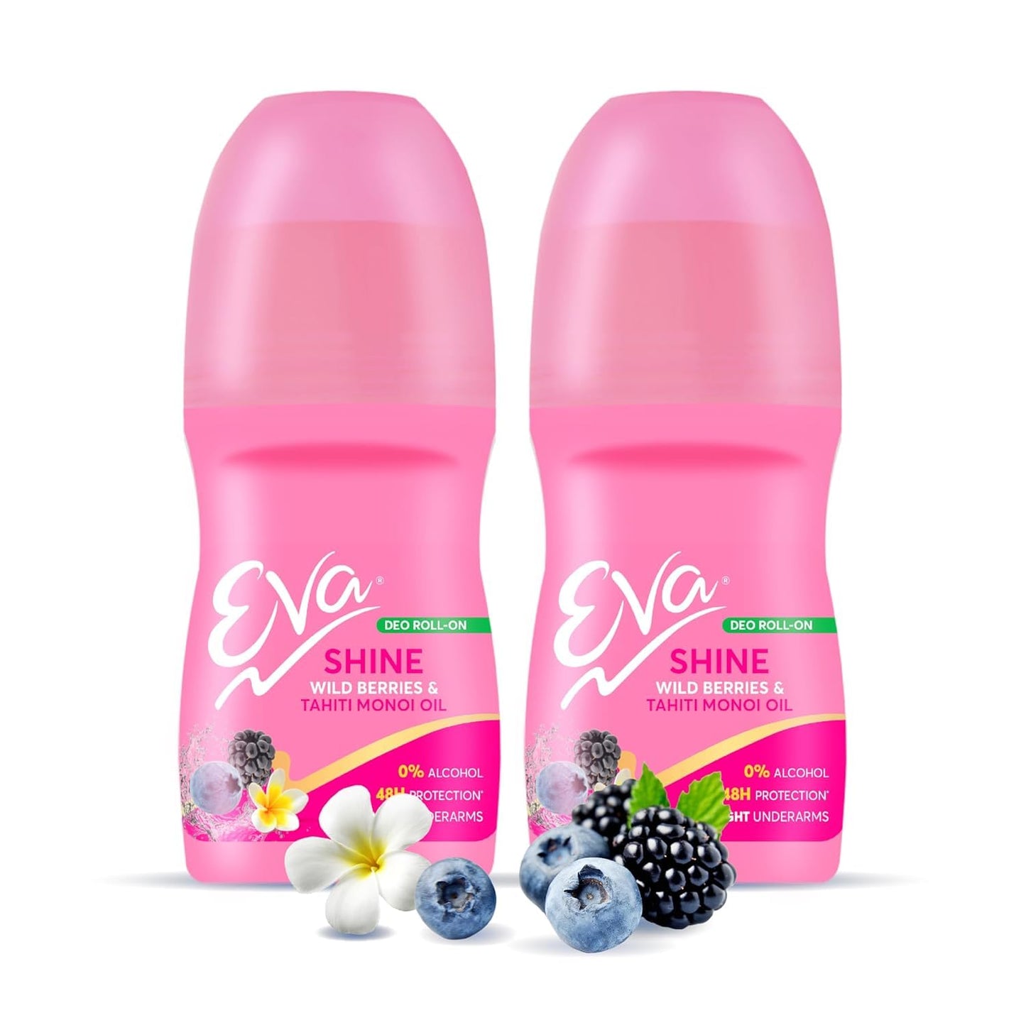 Eva's Shine Wild Berries and Tahiti Monoi Oil Roll on Deodorant for Bright Underarms, Alcohol and Aluminium Free, 50ml, Pack of 2 Beauty and Personal Care Metrey Herbotech