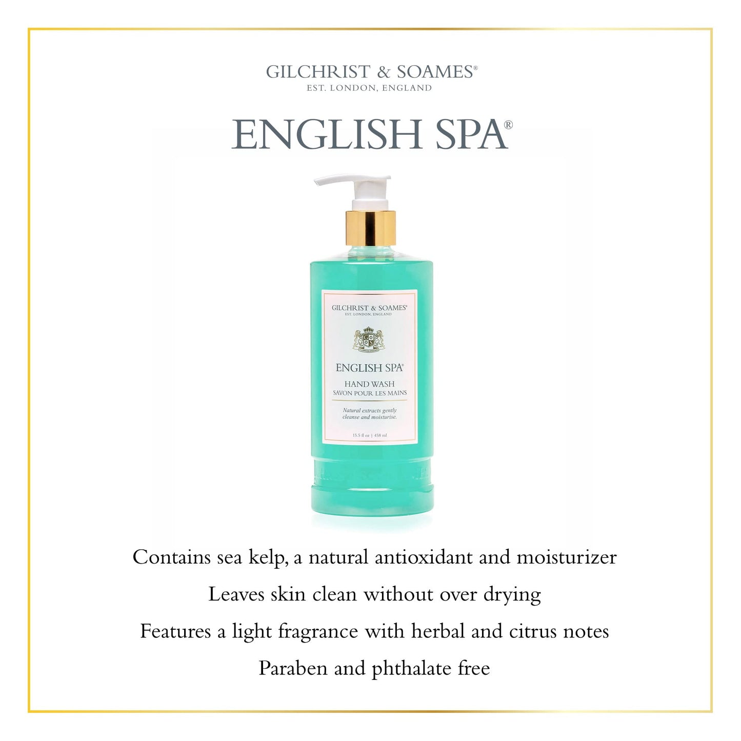 Gilchrist & Soames English Spa Hand Wash - 15.5oz - Citrus and Herbal Notes, Gently Cleansing, Zero Parabens, Sulfates, and Phthalates Beauty & Personal Care Gilchrist & Soames