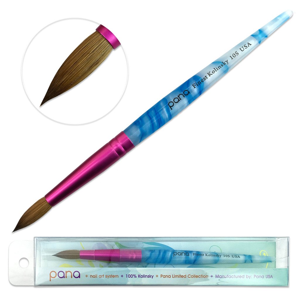 PANA Pure Kolinsky Hair Acrylic Nail Brush - Round Shape Pink Ferrule with White Swirl Blue Handle (Size 10) Beauty & Personal Care PANA