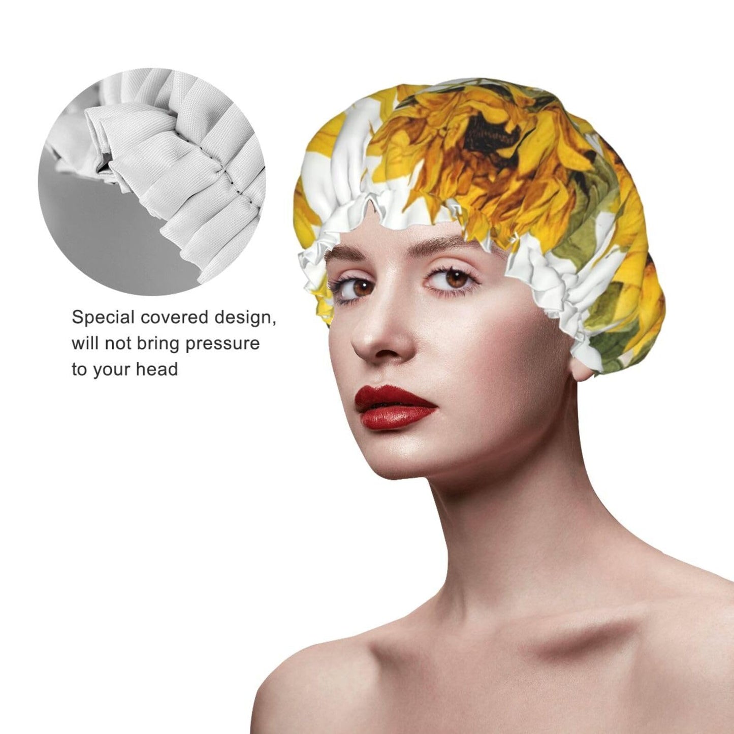 Alluring Sunflowers Summer Shower Cap For Women Reusable Double Layers Bathing Bath Cap Hair Caps Waterproof Elastic Band Ladies Spa Salon Shower Hat Beauty and Personal Care GDSHJKLW