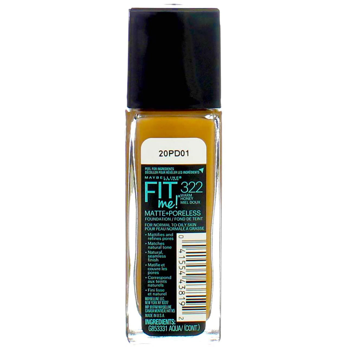 Maybelline New York Fit Me! Matte + Poreless Foundation, Warm Honey [322] 1 oz (Pack of 2)