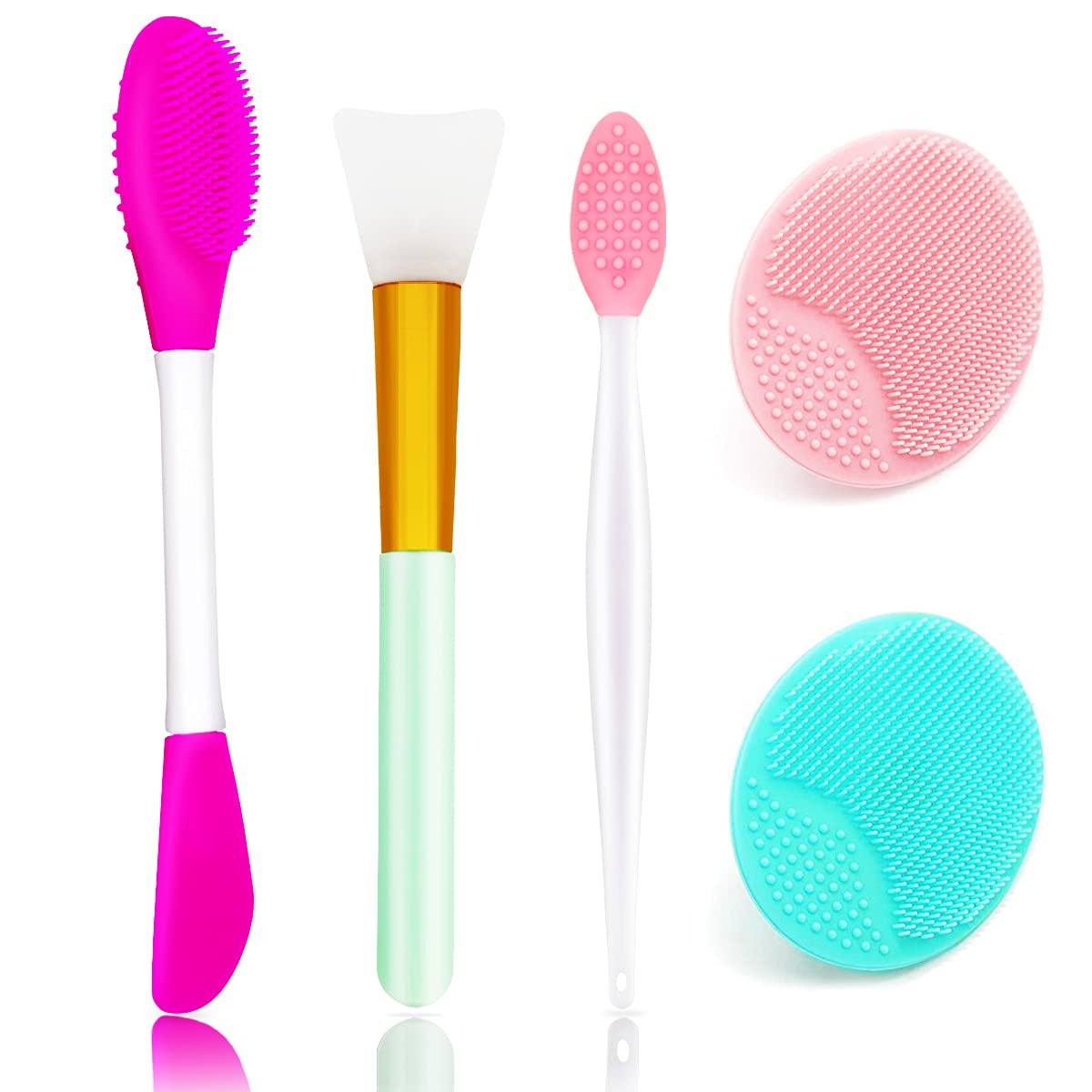 5PCS Silicone Scrubber Set, Lip Scrub Brush, Silicone Face Cleansing Brush, Face Applicator Tool and 2PCS Exfoliating Brushes for Men Women Beauty & Personal Care Namgznso