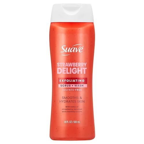 Suave Strawberry Delight Exfoliating Body Wash & Scrub with Glycerin & Vitamin E, Sulfate-Free Hydrating Cleanser for Soft, Smooth Skin, 18 FL OZ Beauty & Personal Care Suave