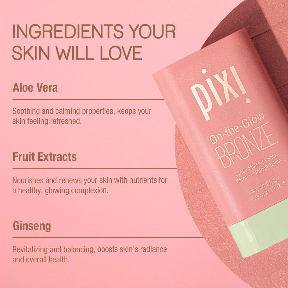 Pixi On-the-Glow Bronze - WarmGlow, Hydrating Tinted Moisture Bronzer Stick with Ginseng, Aloe Vera & Fruit Extracts, For Cheeks & Lips, 19g / 0.6oz Beauty & Personal Care Pixi