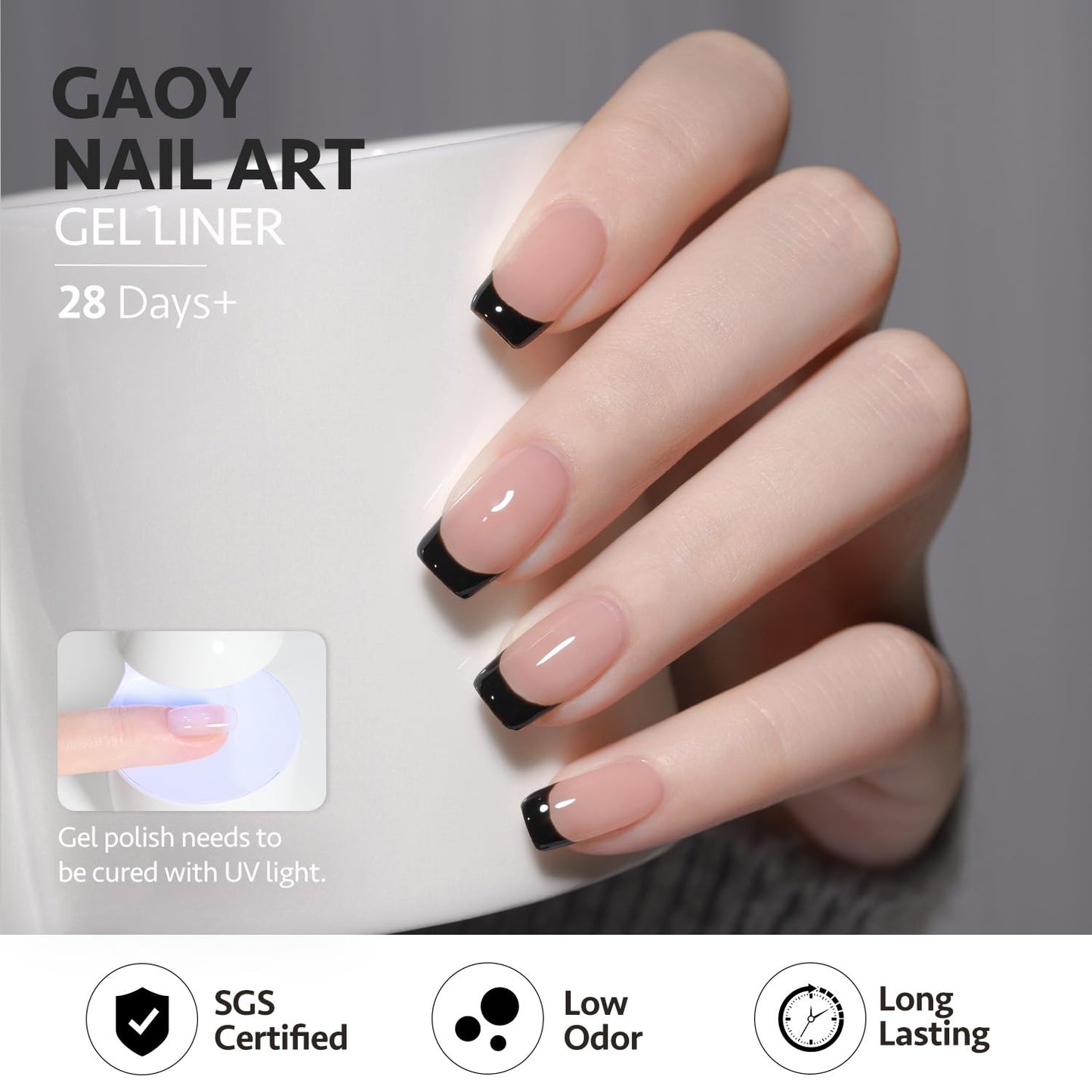 GAOY Black Swirl Gel Nail Polish Art Liner, 12ml Classic Color Nail Paint Design with Thin Brush, UV Light Cure for DIY French Manicure at Home Beauty and Personal Care GAOY