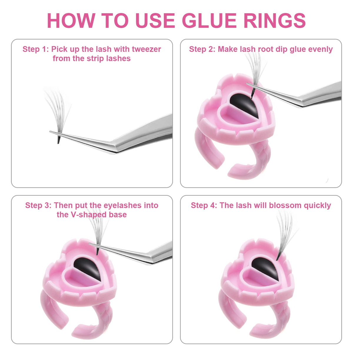 Glue Rings - Autdor 500Pcs Glue Rings for Eyelash Extensions Pink Lash Glue Rings Pigment Ring Cups Lash Glue Holder for Lash Extension Supplies Beauty & Personal Care Autdor
