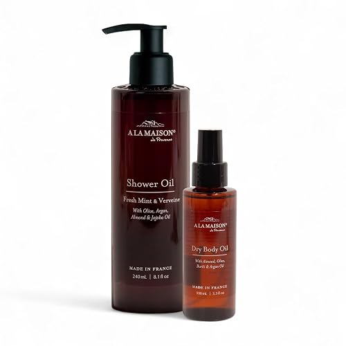 A LA MAISON Amber Collection Fresh Mint & Verveine Duo: Shower Oil - 3.3 oz Moisturizing & Fast-Absorbing Body Oil, 8.1 oz Hydrating Body Wash Beauty & Personal Care A LA MAISON
