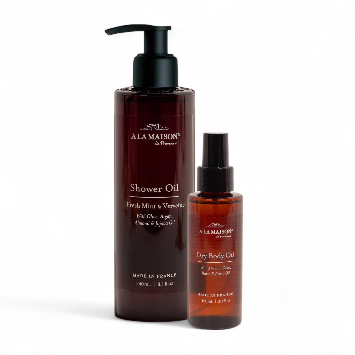A LA MAISON Amber Collection Fresh Mint & Verveine Duo: Shower Oil - 3.3 oz Moisturizing & Fast-Absorbing Body Oil, 8.1 oz Hydrating Body Wash Beauty & Personal Care A LA MAISON
