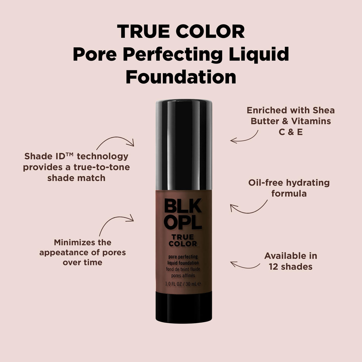 BLK/OPL TRUE COLOR Pore Perfecting Liquid Foundation, Black Walnut - enriched with Vitamins C & E, paraben-free, fragrance-free, cruelty-free Beauty & Personal Care Black Opal