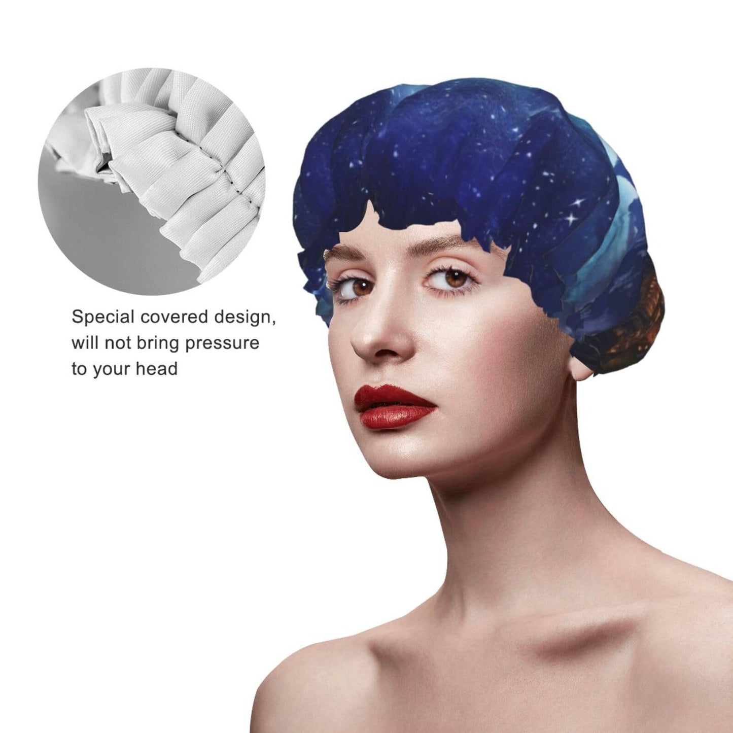 Fantasy Night Scene Shower Cap for Women Men Large Reusable Shower Bonnet Double-Layer Waterproof Bath Caps Elastic Band Hair Hat for All Hairstyles Beauty and Personal Care BWLHJKE