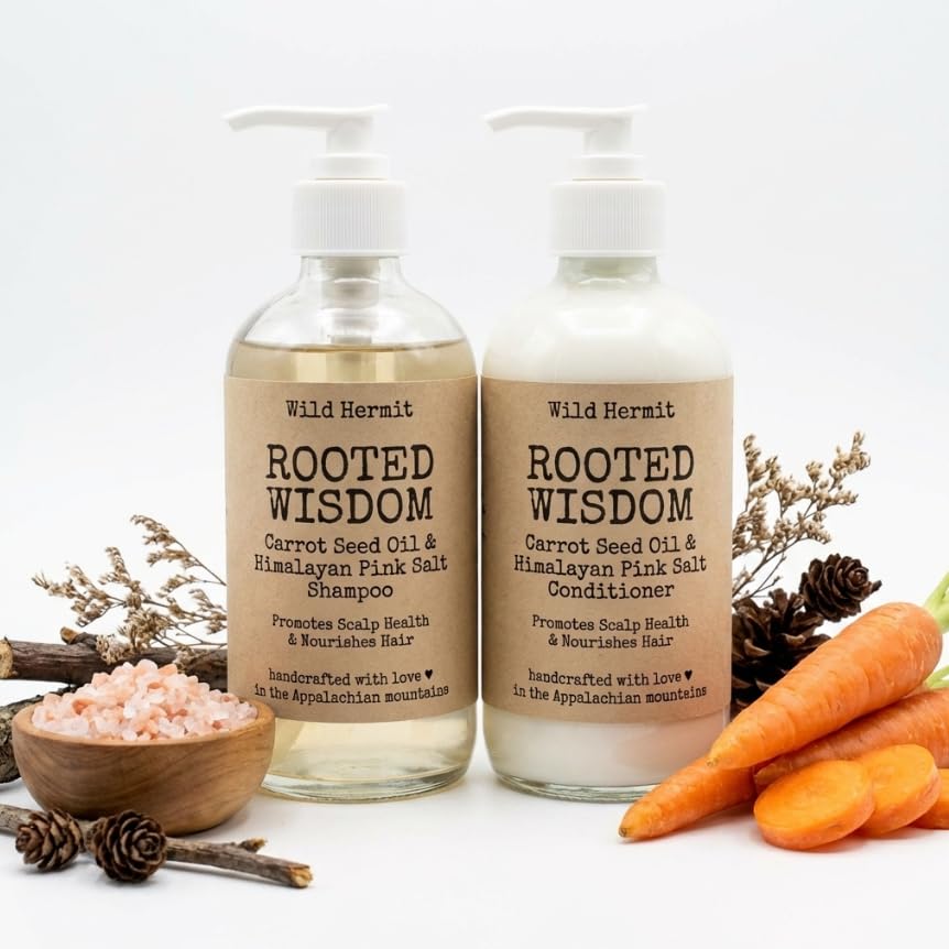 Wild Hermit Wellness' Rooted Wisdom Goat Milk Shampoo and Conditioner Set with Himalayan Pink Salt, Carrot Seed Oil, Sulfate Free, 10 oz Each, 2 Count Beauty & Personal Care Wild Hermit Wellness