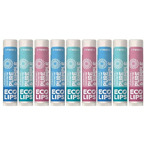 Eco Lips - Pure & Simple Raspberry, Coconut and Vanilla Organic Lip Balm 9-Pack (0.15 oz.) - 100% Natural. 100% Plastic-Free Plant Pod Packaging. Made Beauty & Personal Care Eco Lips