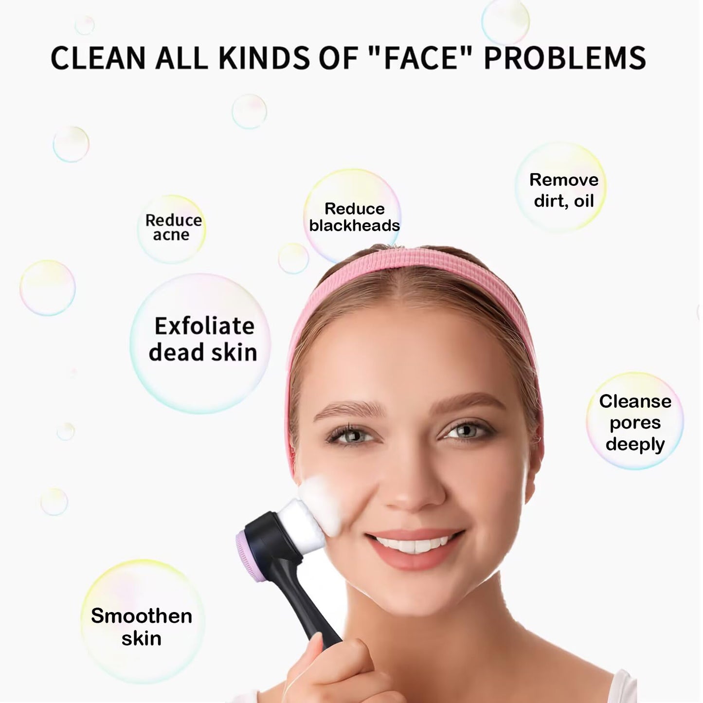 Beomeen Face Brush 2 in 1, Facial Cleansing Exfoliating Scrubber Brush, Silicone Double Side Face Wash Scrub Brush with Super Soft Bristles for Deep Beauty & Personal Care Beomeen