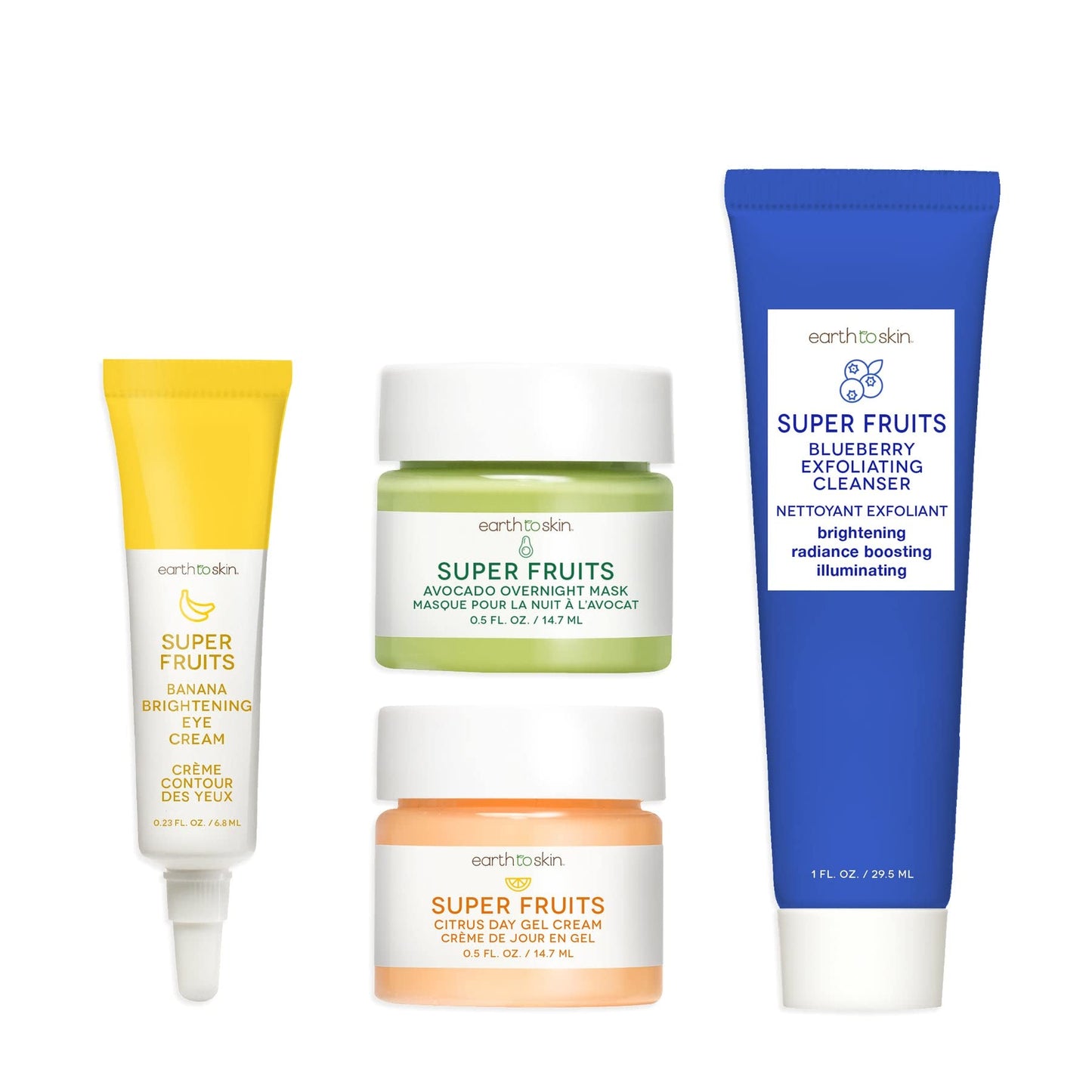 Earth To Skin Super Fruits Starter Set: Blueberry Exfoliating Cleanser (1.0 Fl Oz), Citrus Day Gel Cream (0.5 Fl Oz), Avocado Overnight Mask (0.5 Fl Beauty & Personal Care Earth To Skin
