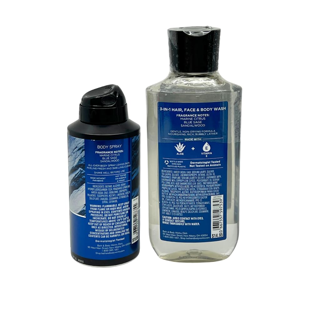 Bath & Body Works CLEAN SLATE 2pc bundle gift set for Men with a Blue Bow for Holidays & Gifts - Body Wash & Body Spray Beauty and Personal Care Bath & Body Works