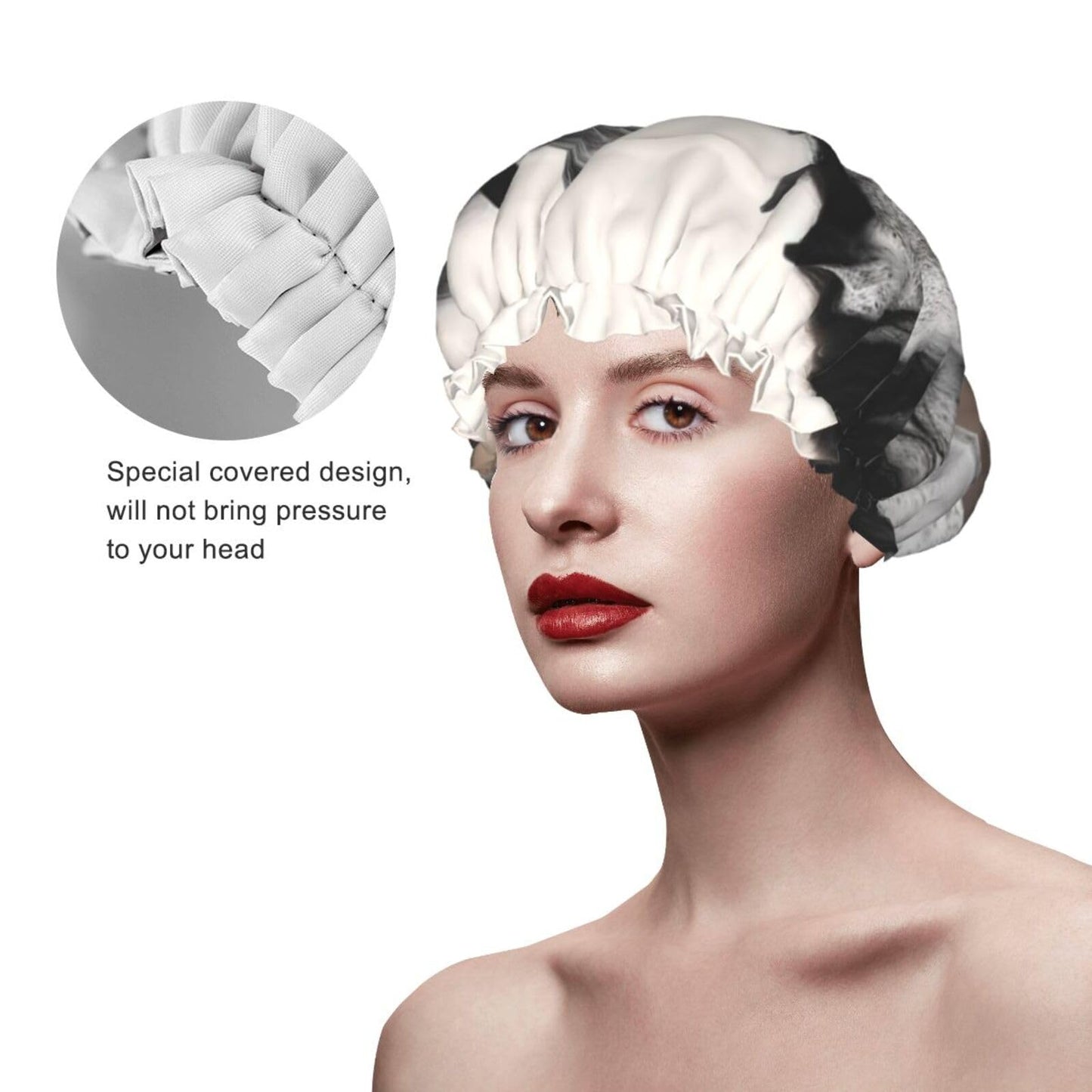 Black And White Horses Shower Cap for Women Men Large Reusable Shower Bonnet Double-Layer Waterproof Bath Caps Elastic Band Hair Hat for All Beauty and Personal Care BWLHJKE