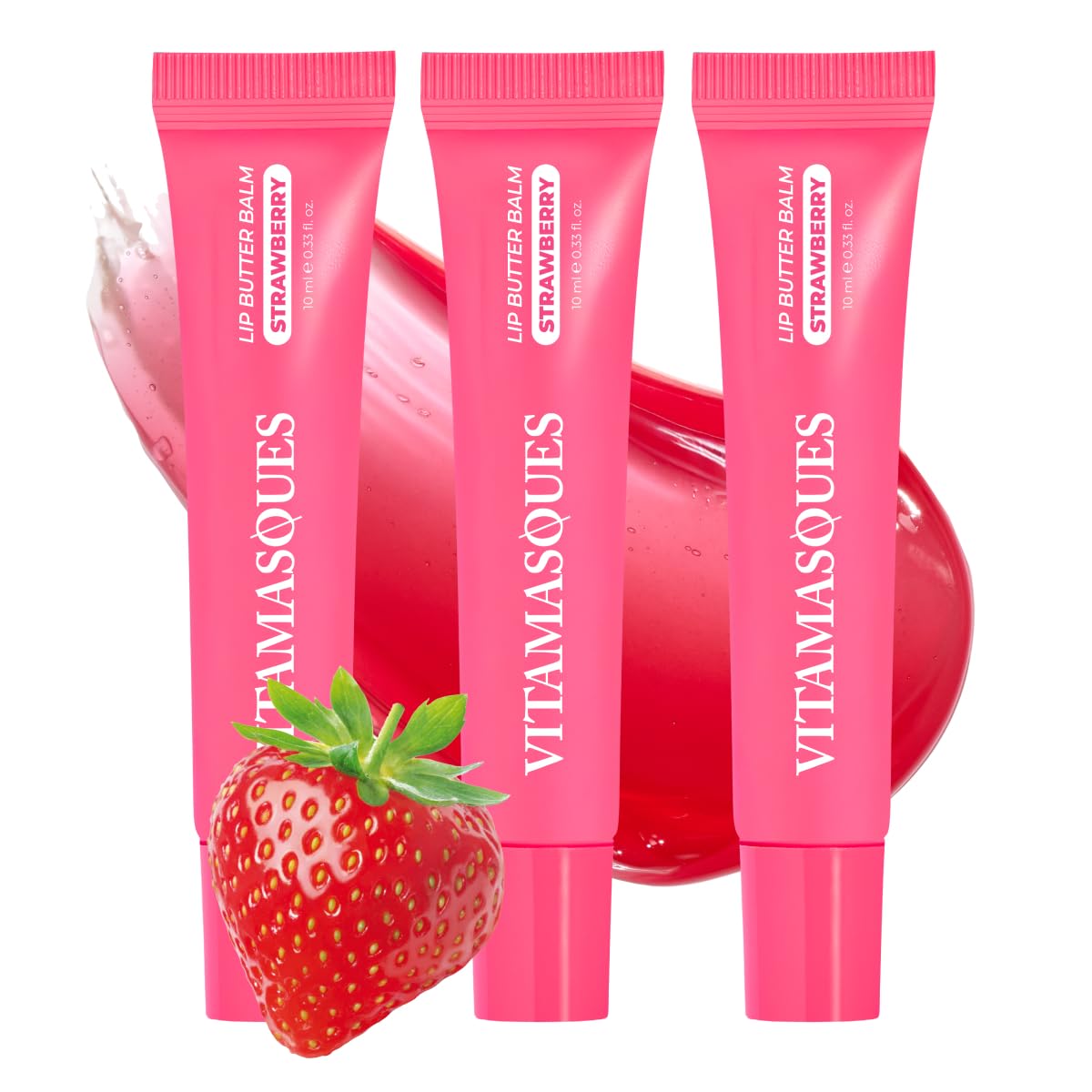 Vitamasques Lip Butter Balm Strawberry Pack of 3, Korean Lip Balm - Peptide Lip Treatment - Lip Balm Hydrating - Light Tinted Lip balm - Made in Korea Beauty and Personal Care Vitamasques