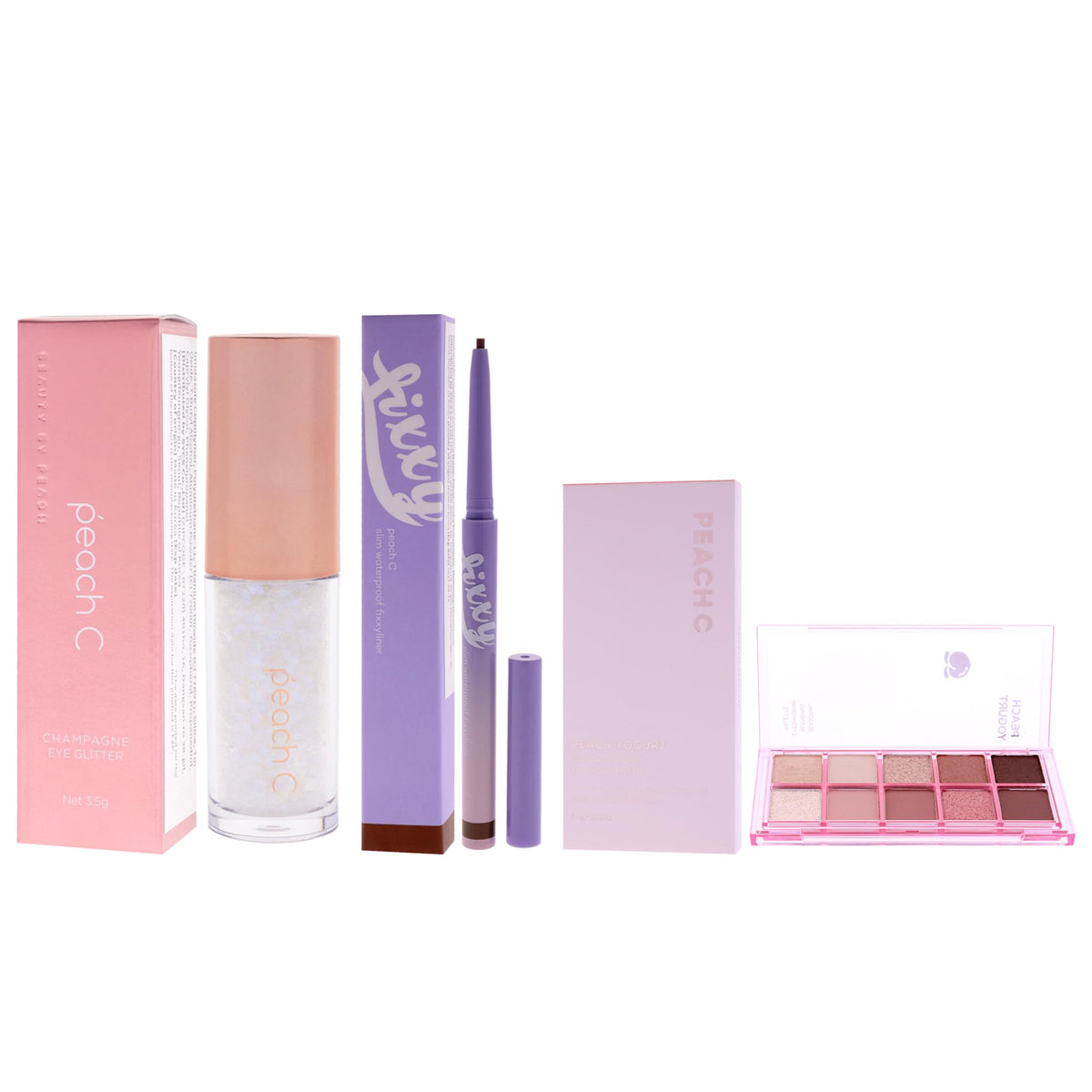 Peach C Kit by Peach C for Women - 3 Pc Kit 0.12oz Eye Shadow - 01 Pure White, 0.04 Eyeliner - 03 Soft Brown, 0.33oz Eye Shadow - 06 Peach Yogurt