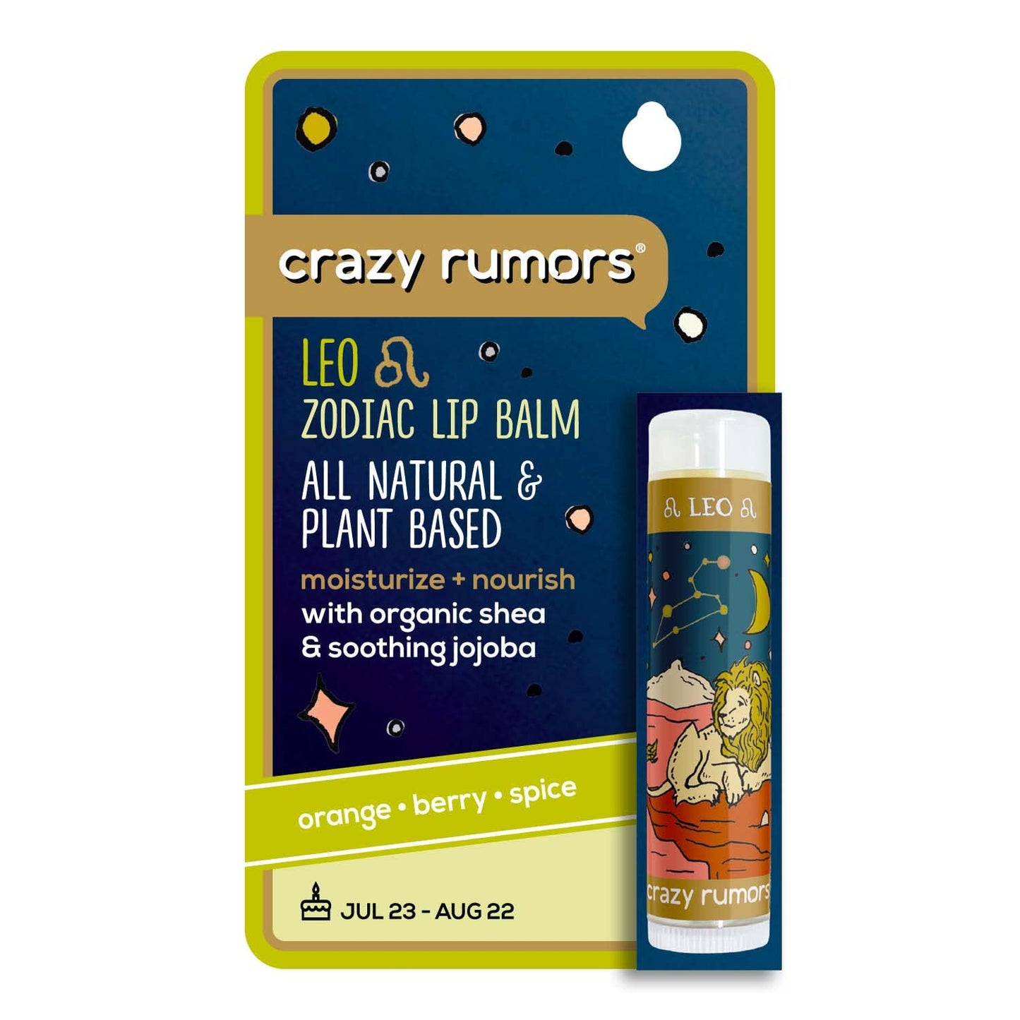 Crazy Rumors Leo Zodiac All Natural, Plant Based Lip Balm to Moisturize and Nourish your Lips - Fire Blend (Sweet Orange, Fresh Berry, Aromatic Spice) Beauty and Personal Care Crazy Rumors