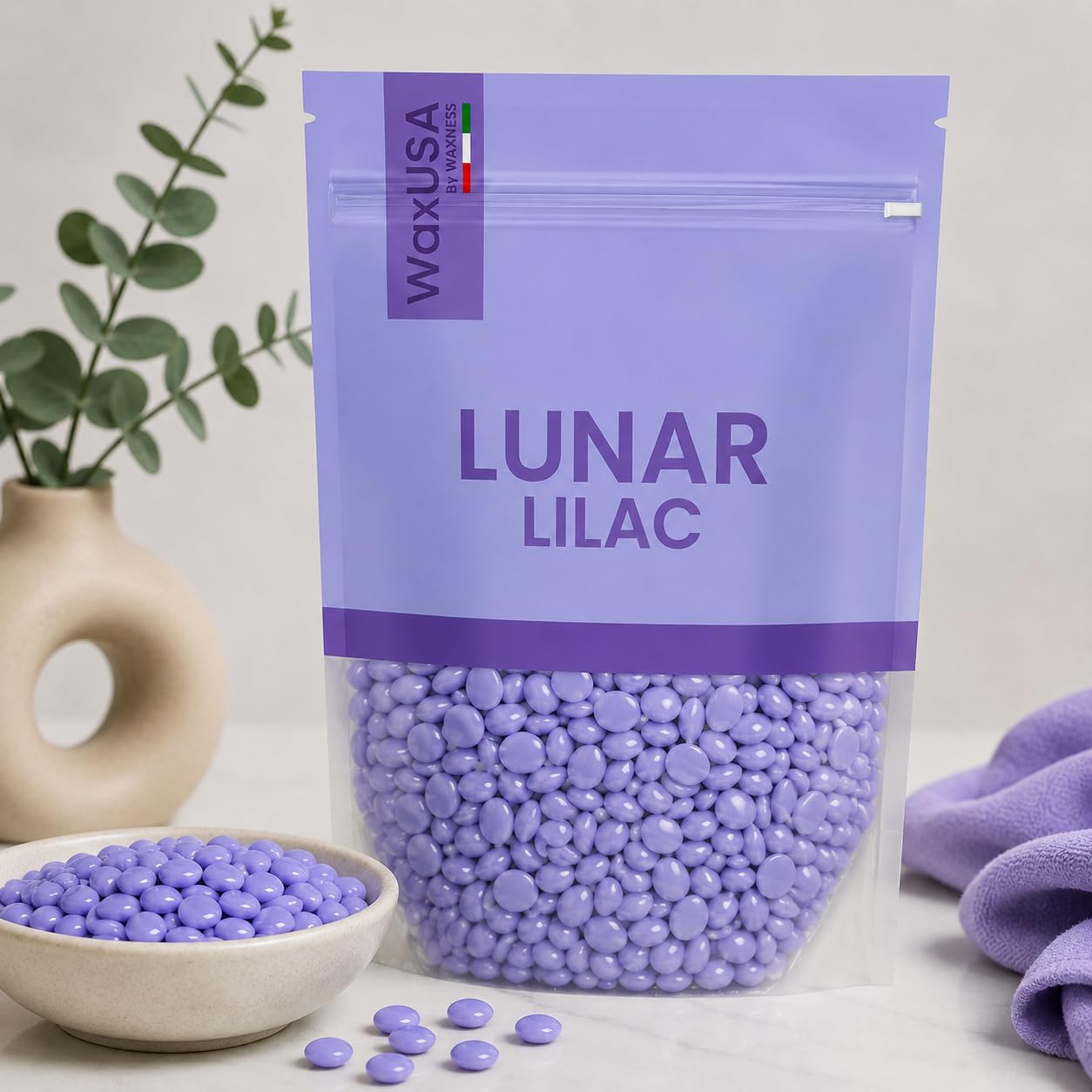WaxUSA by Waxness Hard Wax Beads 1 lb (450g) Pack of 20 - Lunar Lilac Demi-Creamy Sparkle Texture - Professional Stripless Hair Removal - Made in Beauty and Personal Care Waxness