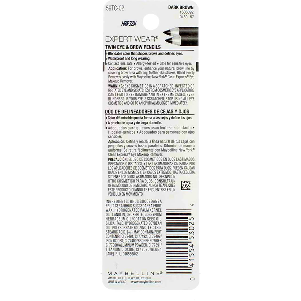 2 Packs - Maybelline New York Expert Wear Twin Brow & Eye Liner Pencils Dark Brown - 4 Pieces Beauty & Personal Care MAYBELLINE