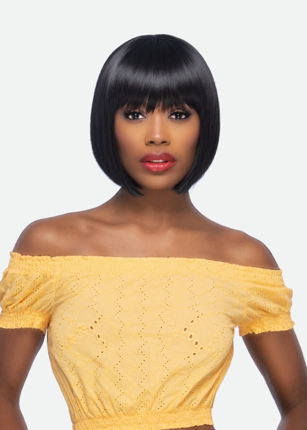 Vivica A. Fox Amore Mio Collection Short Length 10.5? Fringed End Bob Straight with Swept Bang Style High Heat Synthetic Hair - AW-BANDI (P2216)