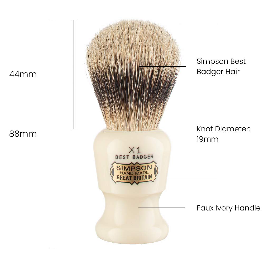 Commodore Best Badger Brush- Simpson Shaving Brushes - Faux Ivory Handle (X1 Best) Beauty and Personal Care Simpson Shaving Brushes
