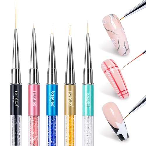 Beetles Gel Polish Nail Art Liner Brushes 5Pcs Painting Art Design Pen Set Diamond Application Rhinestone Handle Dotting Drawing Sizes 5 7 9 11 20mm Beauty & Personal Care beetles Gel Polish