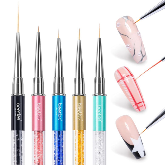 Beetles Gel Polish Nail Art Liner Brushes 5Pcs Painting Art Design Pen Set Diamond Application Rhinestone Handle Dotting Drawing Sizes 5 7 9 11 20mm Beauty & Personal Care beetles Gel Polish