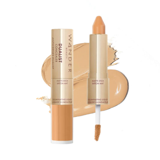 Wander Beauty Dualist Matte and Illuminating Concealer Makeup - Golden Medium - Dual-Ended Matte & Liquid Concealer Stick - Full Coverage Formula to