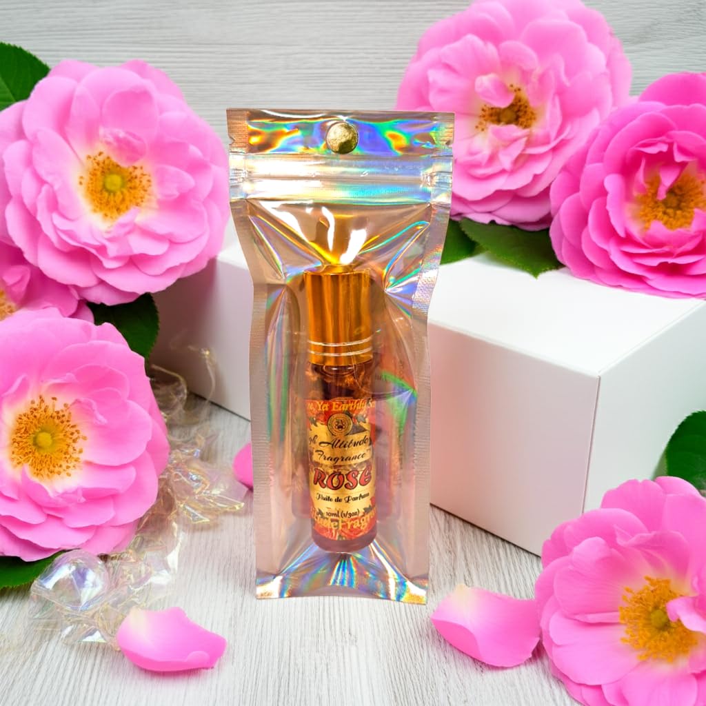 ROSE Perfume Oil - All-Natural Essential Oil Fragrance - Huile de Parfum - Bulgarian Damask Rosa Damascena Petals Otto, Tea Rose, De Mai - Roll Beauty & Personal Care HIGH ALTITUDE ORGANICS