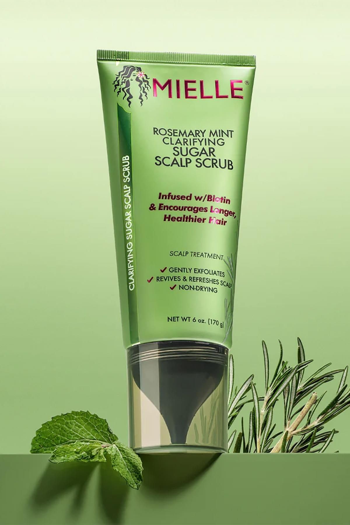 Mielle Organics Rosemary & Mint Sugar Exfoliating Scalp Scrub - Gentle Pre-Shampoo Dry Scalp Treatment for Oil & Product Buildup - Biotin Infused