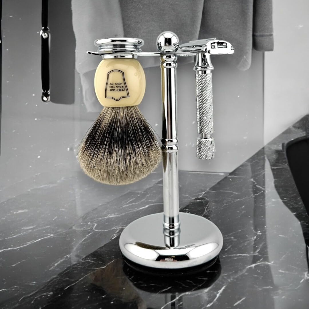 Parker Deluxe Chrome Safety Razor & Shaving Brush Stand - Weighted Chrome-Plated Display Stand for Safety Razors & Brushes (Handles up to 25 mm Knot Beauty and Personal Care Parker Safety Razor