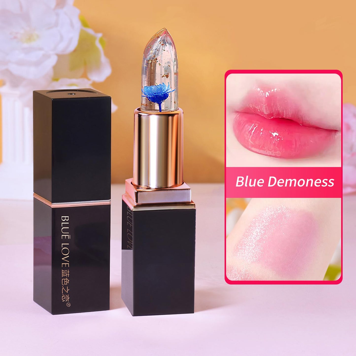 BLUE LOVE 3-Piece Color Changing Flower Jelly Lipstick Set - Nourishing Clear Lip Balm with Flower, Long-Lasting Moisturizing Lip Gloss (3Pc Blue) Beauty and Personal Care BLUE LOVE