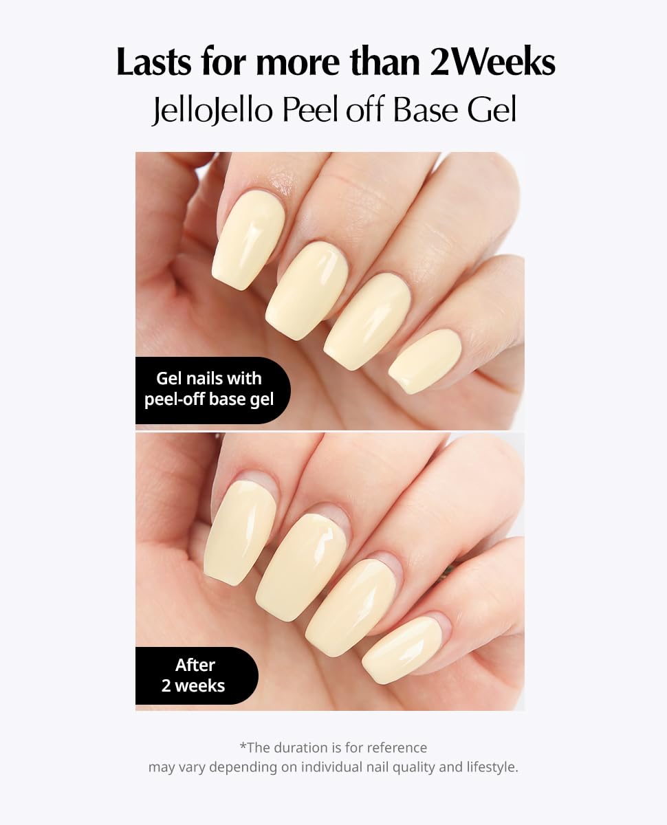 JelloJello Peel-Off Base Gel (10ml) + OneKillGelRemover (30ml) Set Peelable Nail Base, Easy Removal, Self Nail, UV/LED Cure Beauty and Personal Care JelloJello
