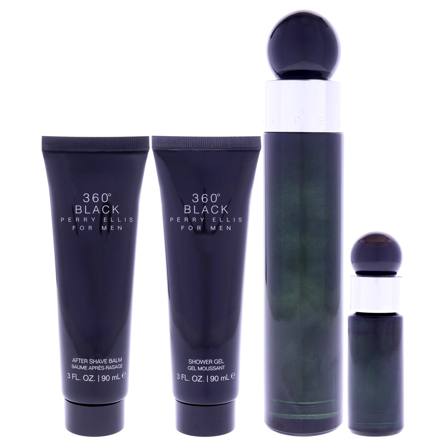 360 Black by Perry Ellis for Men - 4 Pc Gift Set 3.4oz EDT Spray, 0.25oz EDT Spray (Mini), 3oz Aftershave Balm, 3oz Shower Gel Beauty & Personal Care Perry Ellis
