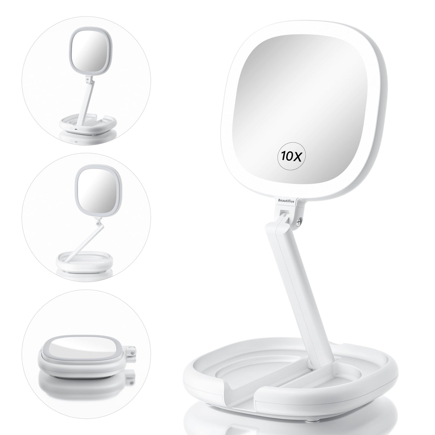 Beautifive 6.3” Makeup Mirror with Light and Magnification, 10X/1X Light Up Makeup Mirror Lighted Make Up Mirror with Adjustable Height Double Sides Beauty & Personal Care Beautifive