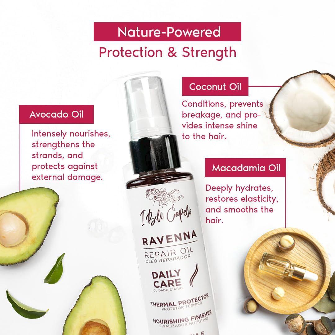 I Belli Capelli Ravenna Hair Oil for Frizzy Hair - Split End Repair, Heat Protection & Deep Hydration - Macadamia, Avocado & Coconut Oil for Damaged Beauty & Personal Care I Belli Capelli