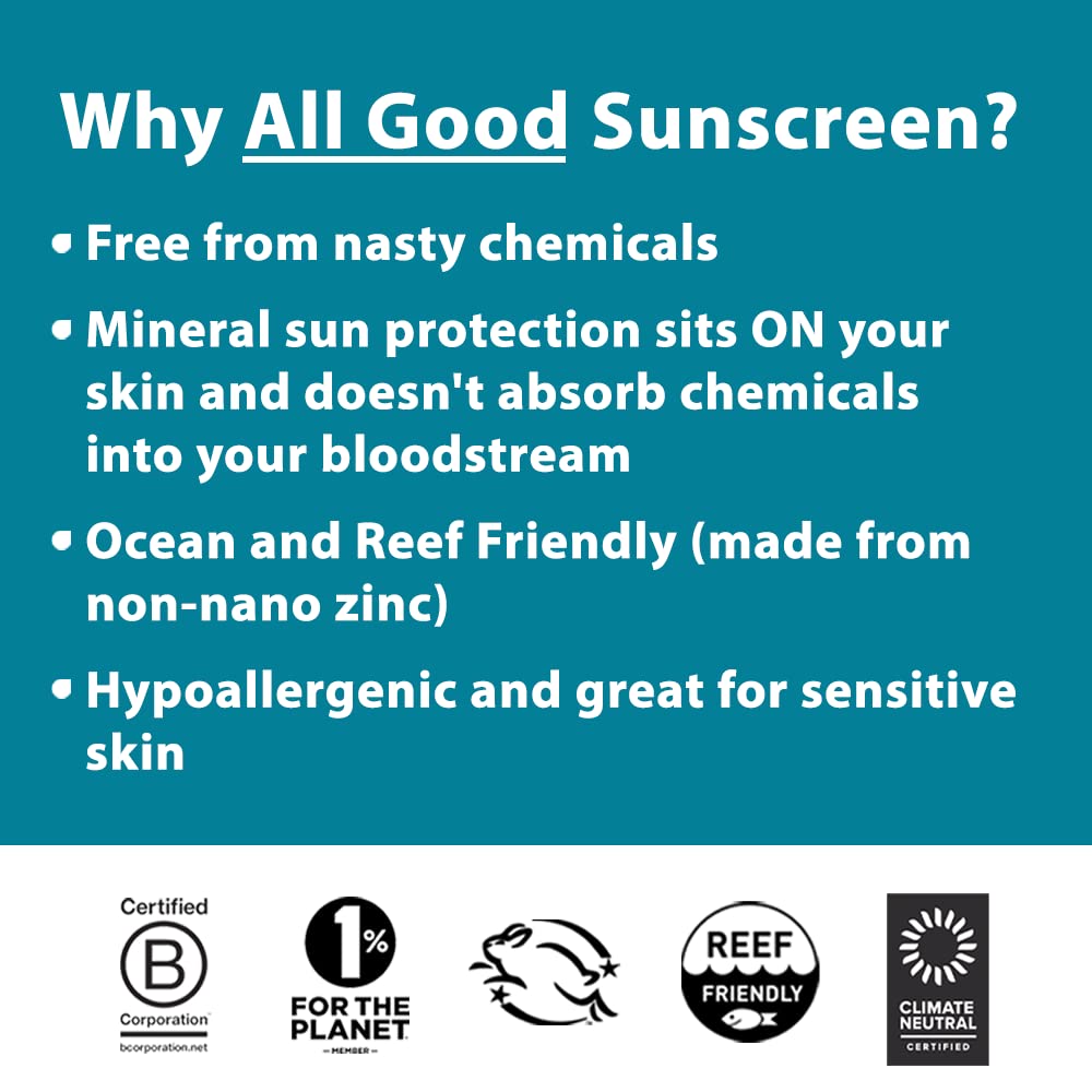 All Good Sunscreen - Zinc Oxide Sunscreen - Travel Size SPF 50+, Water Resistant for Face, Nose, Ears 1 oz (2-pack) Beauty & Personal Care All Good Makes Everything Better