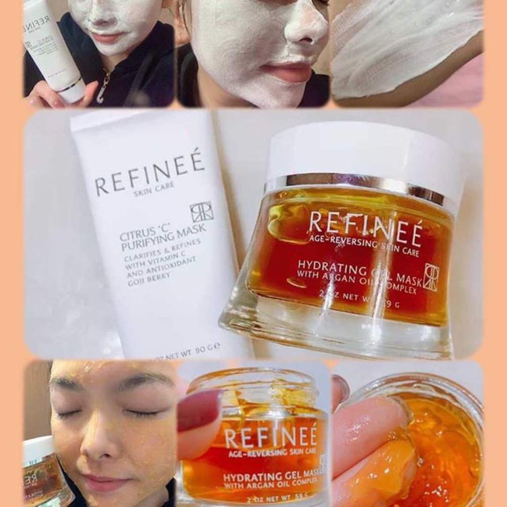 Refinee Hydrating & Repairing Gel Face Mask with Argan Oil for Dry & Damaged Skin 2oz Beauty & Personal Care Refinee