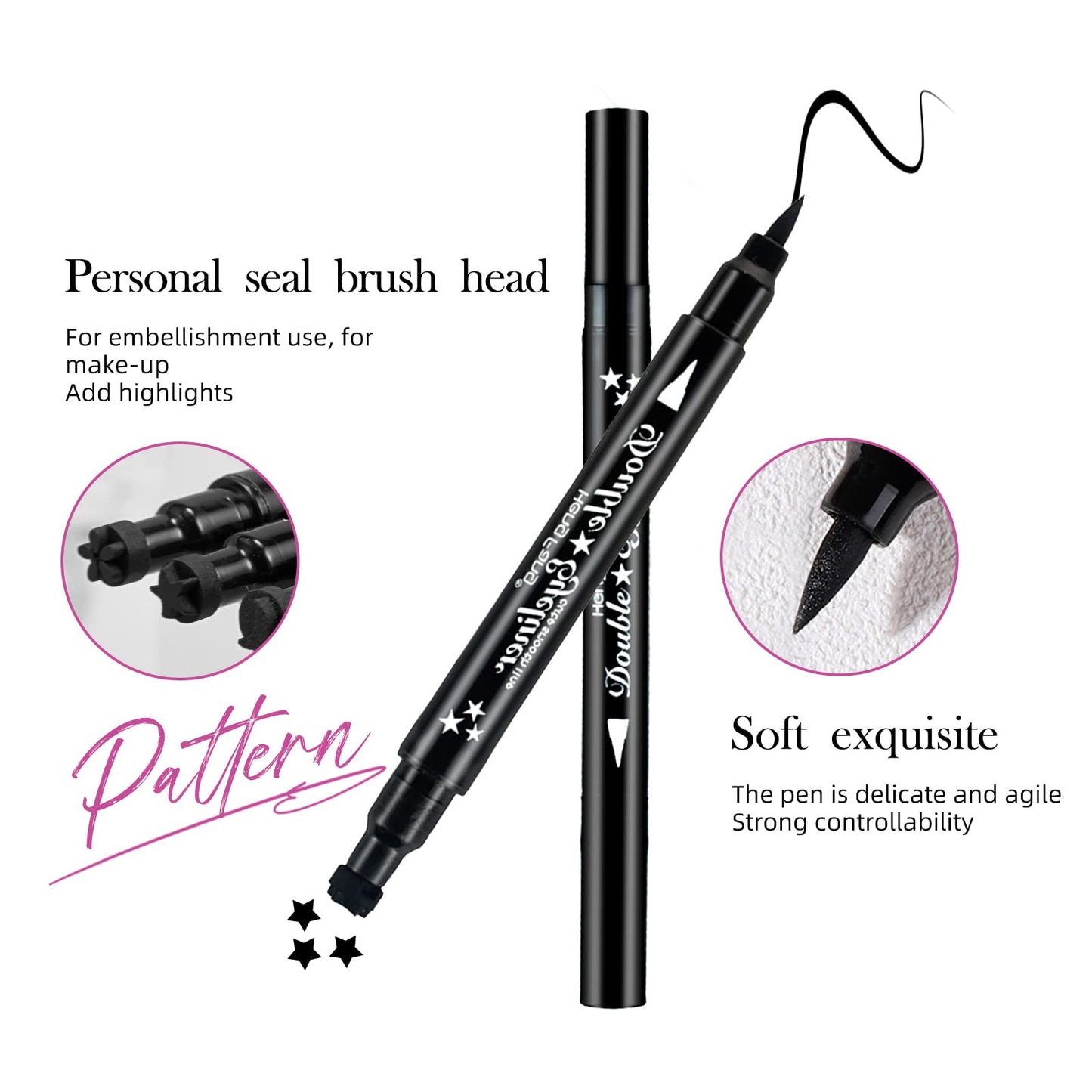 LAMUSELAND Eyeliner Stamp Wingliner, Waterproof Smudge-proof Liquid Eye Liner Gel Pen Set, Long Lasting Heart Black Thin Double Ended Pencil Makeup Beauty & Personal Care LAMUSELAND