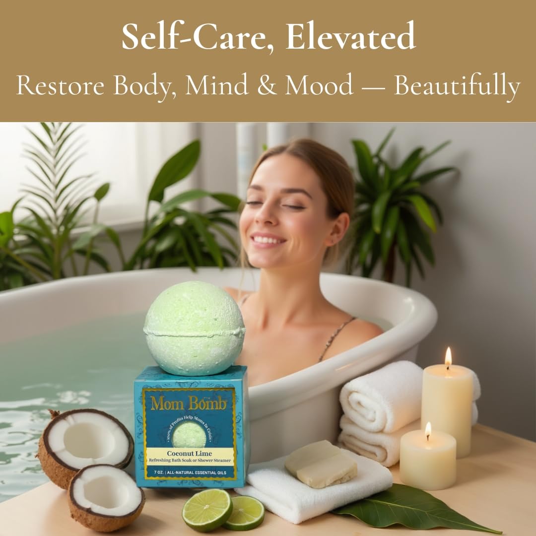 Mom Bomb Coconut Lime Bath Bomb (Shower Steamer) - Essential Oils, Clean Ingredients - Relaxing Aromatherapy Fizz, Skin-Softening - Made in USA… Beauty & Personal Care Mom Bomb